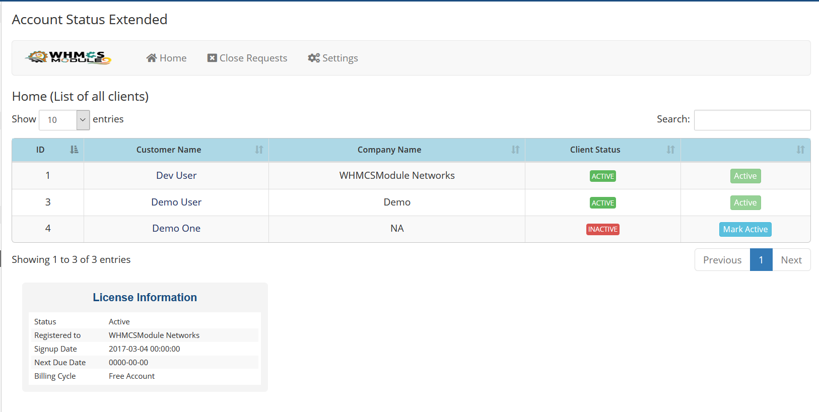 Account Status Extended Module for WHMCS