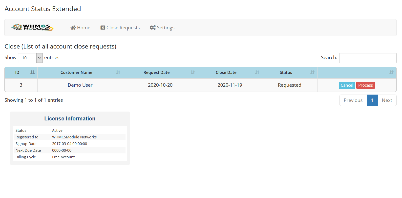 Account Status Extended Module for WHMCS