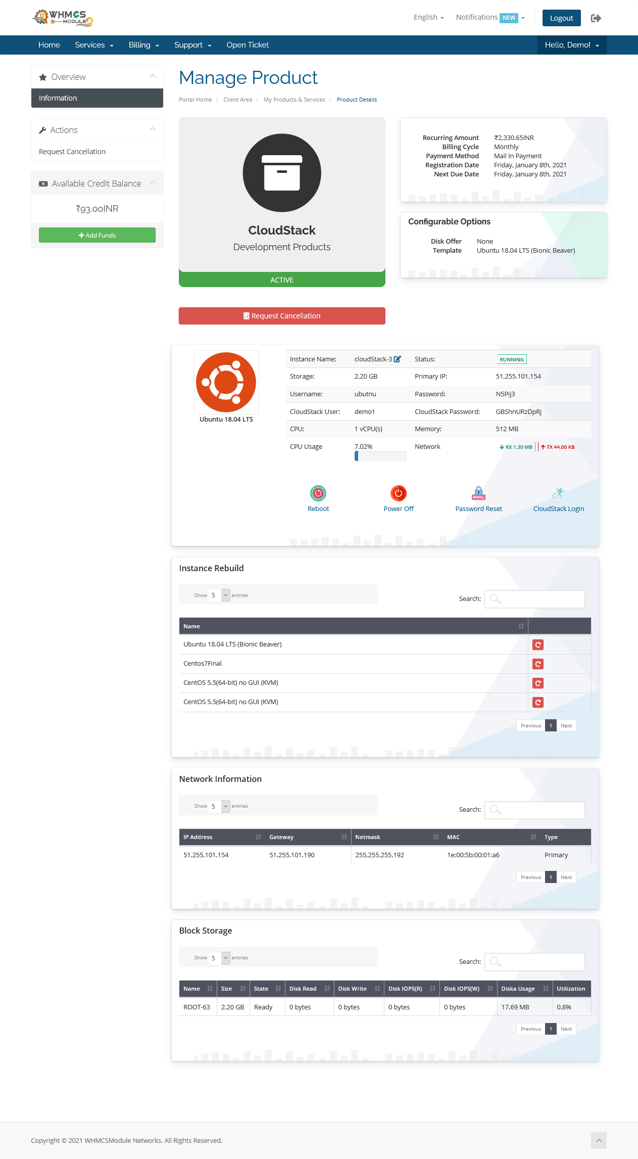 CloudStack WHMCS Module