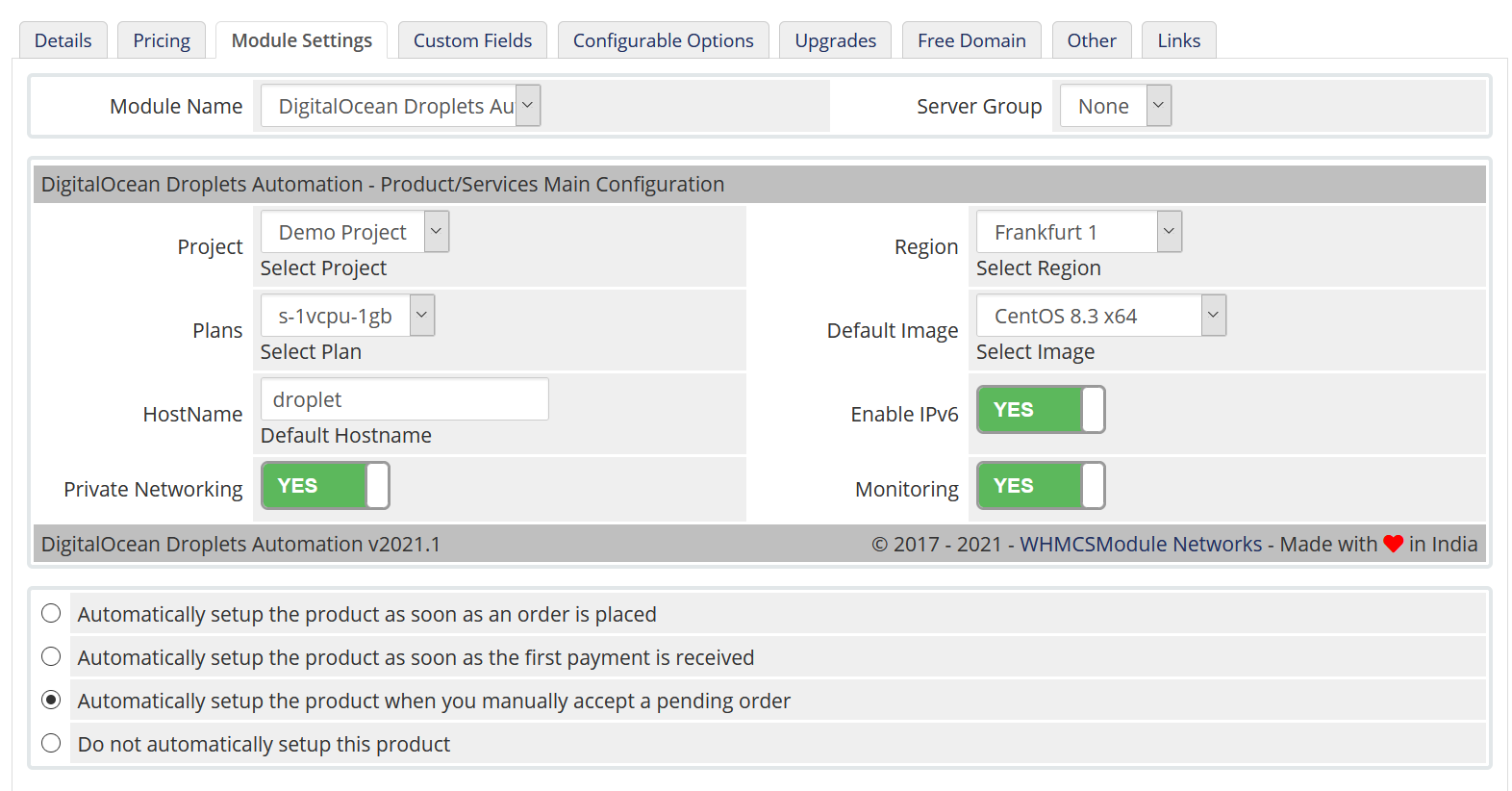 DigitalOcean Automation WHMCS Module