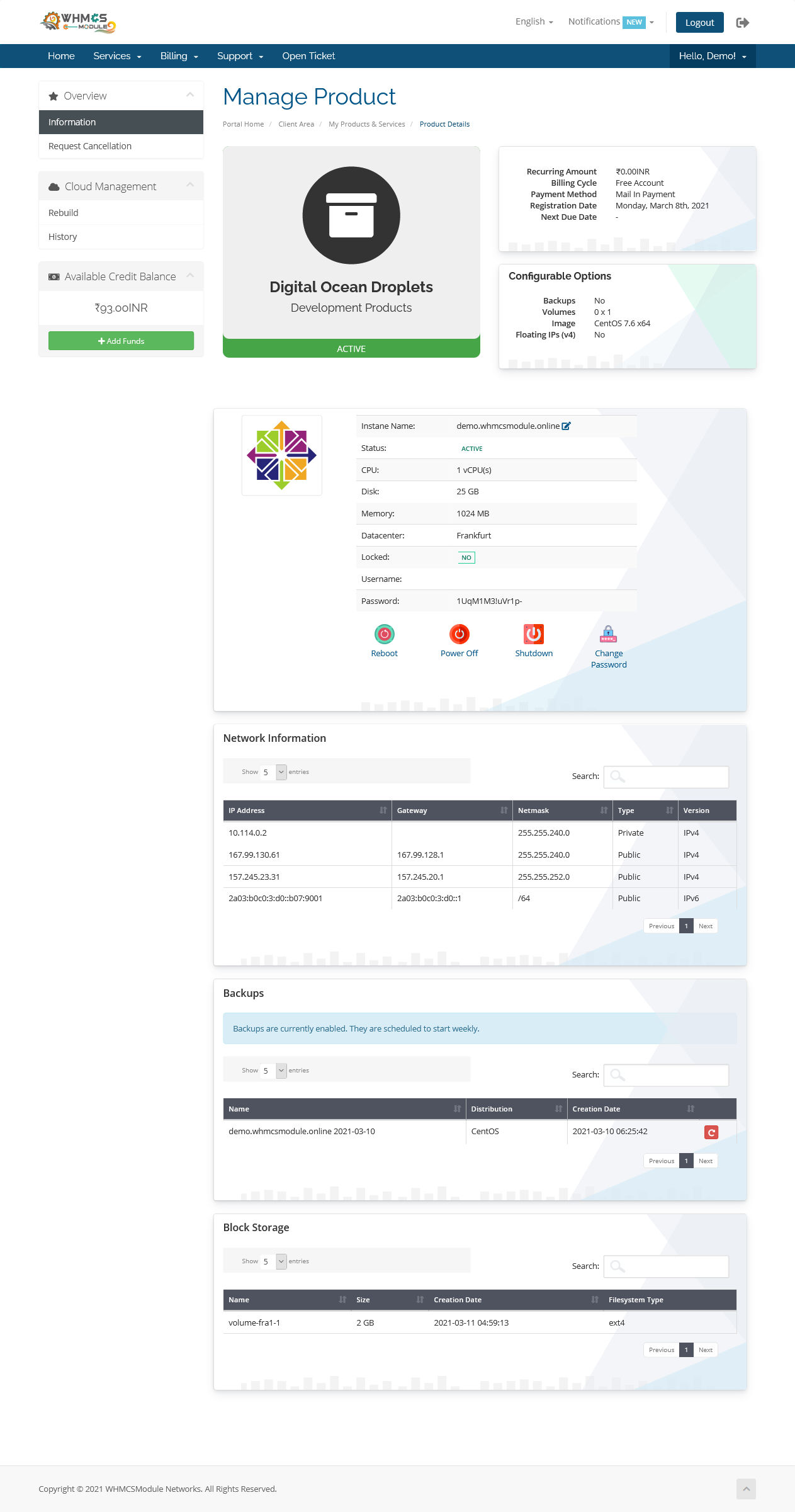 Droplets WHMCS Module