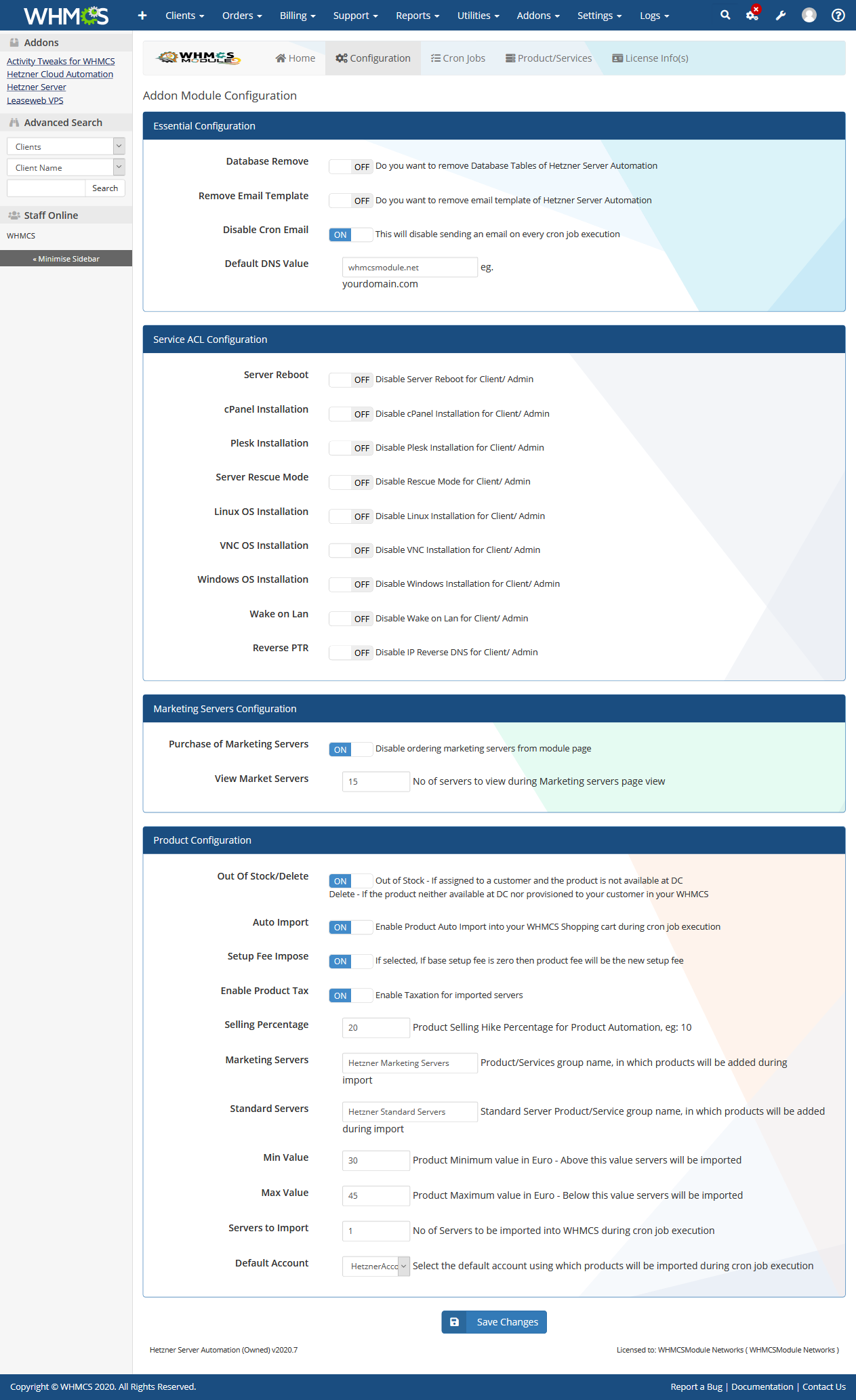 Hetzner Dedicated Server WHMCS Module