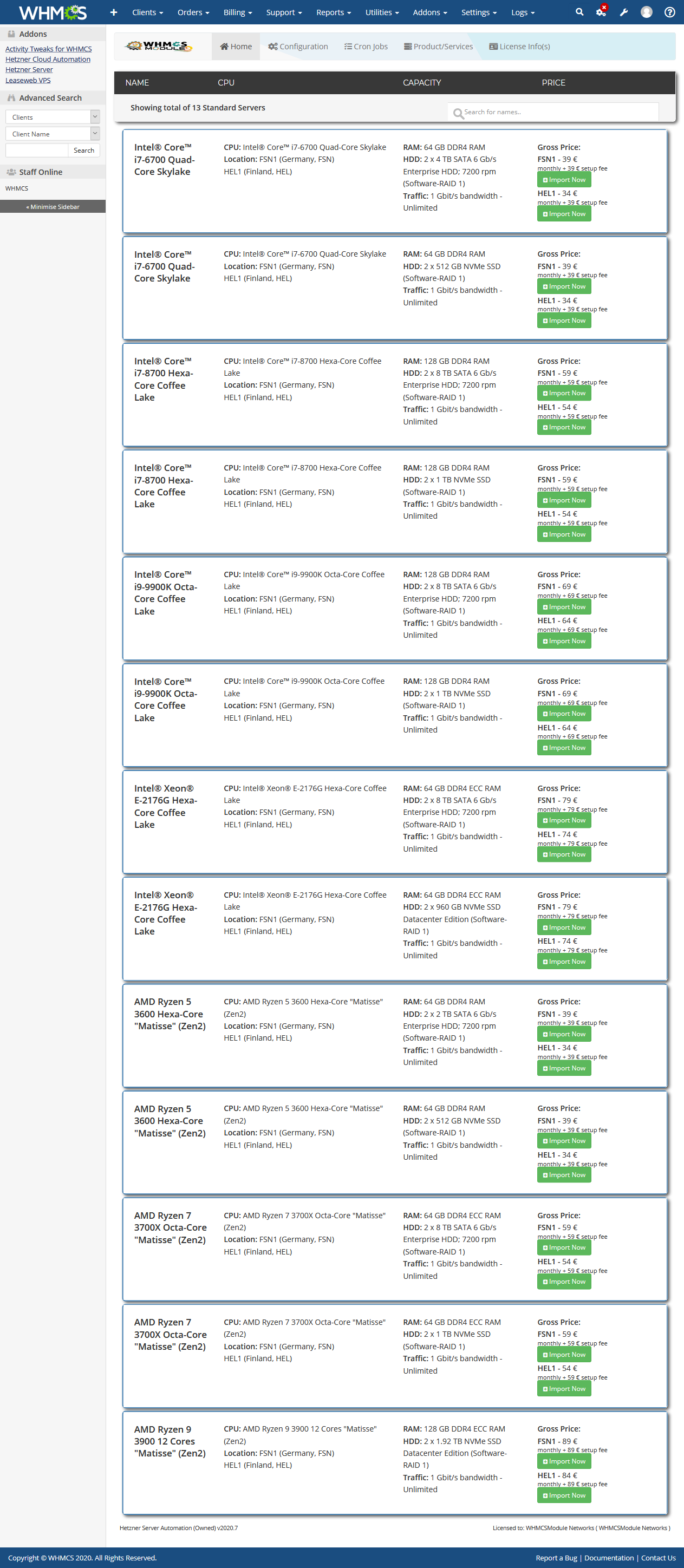 Hetzner Server Automation WHMCS Module