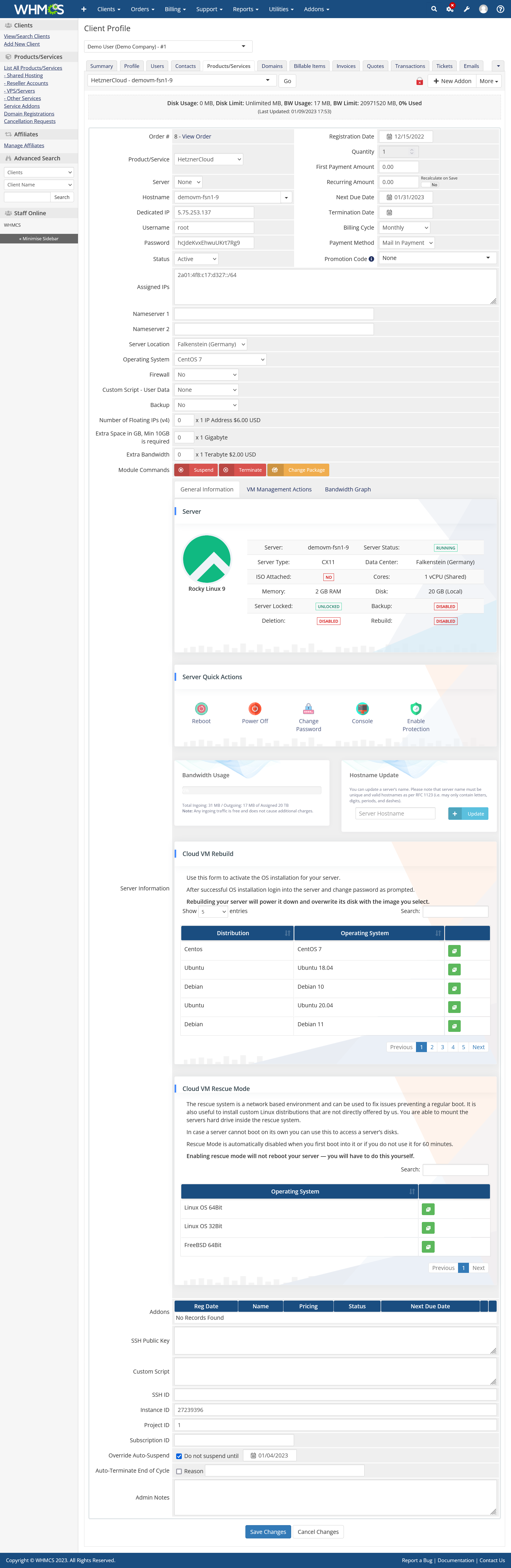 Hetzner Cloud Automation WHMCS Module