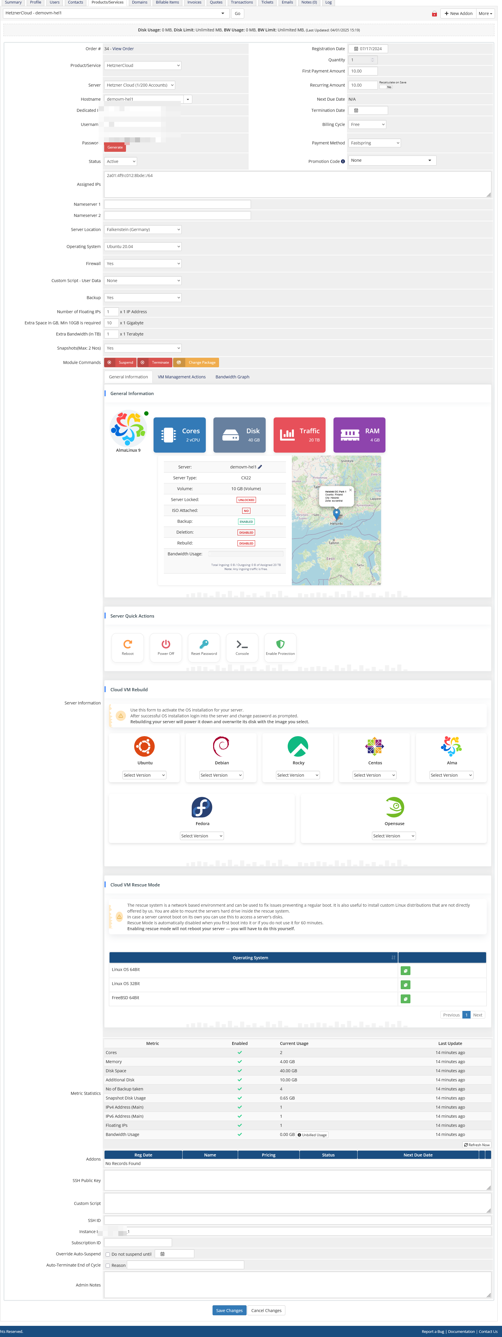 Hetzner Cloud VPS Automation WHMCS Module