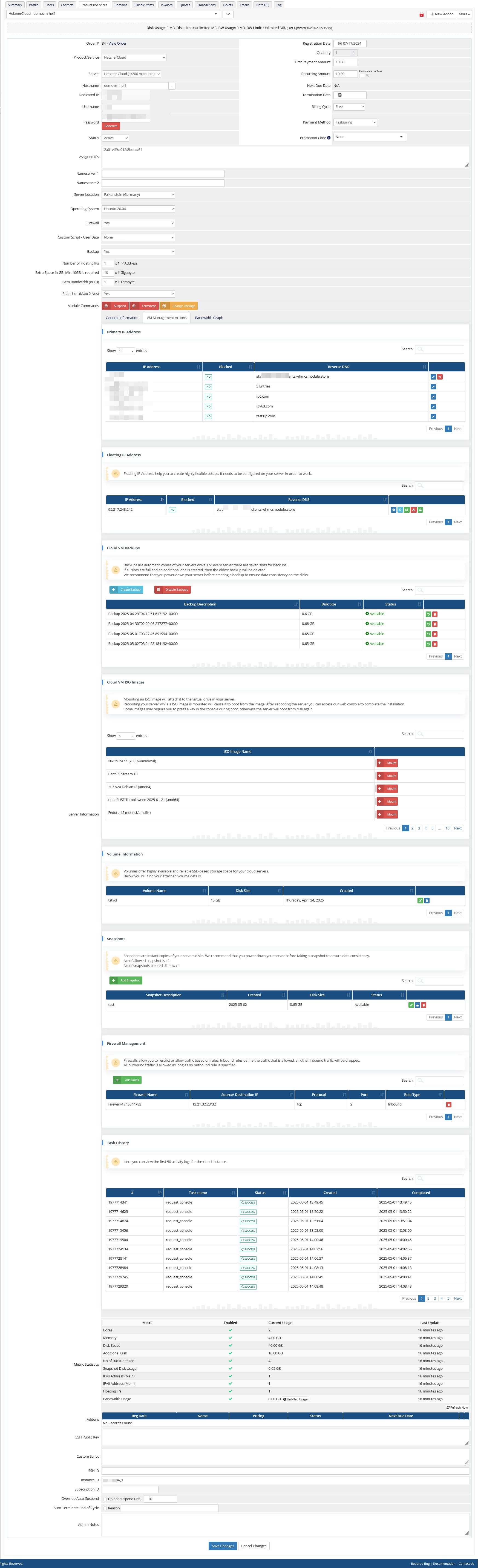 Hetzner VPS Automation WHMCS Module