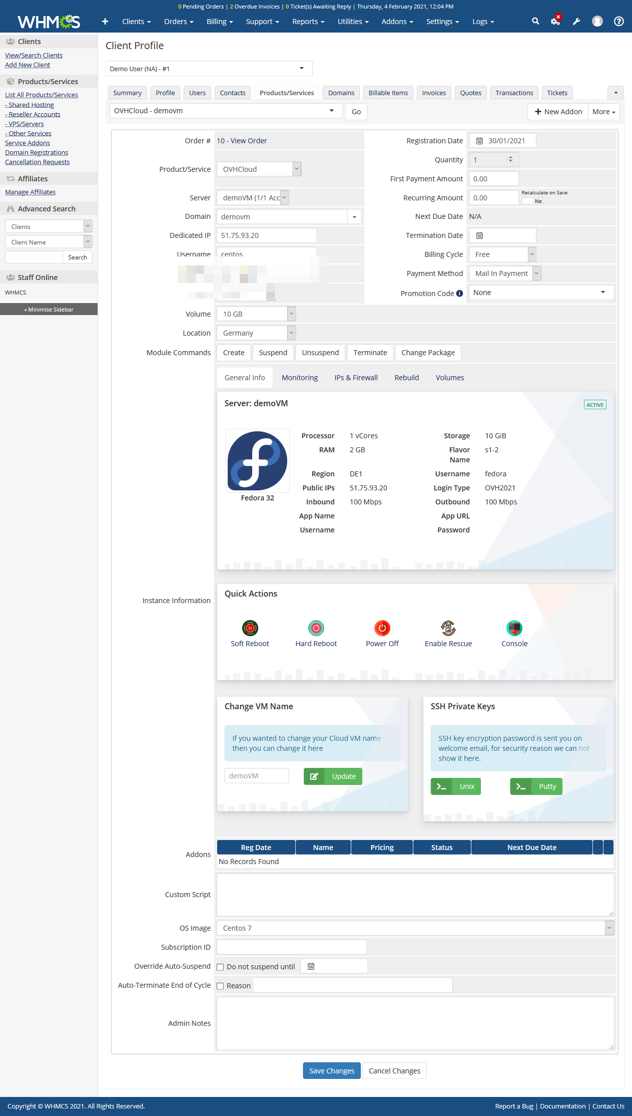 OVH Public Cloud Automation WHMCS Module