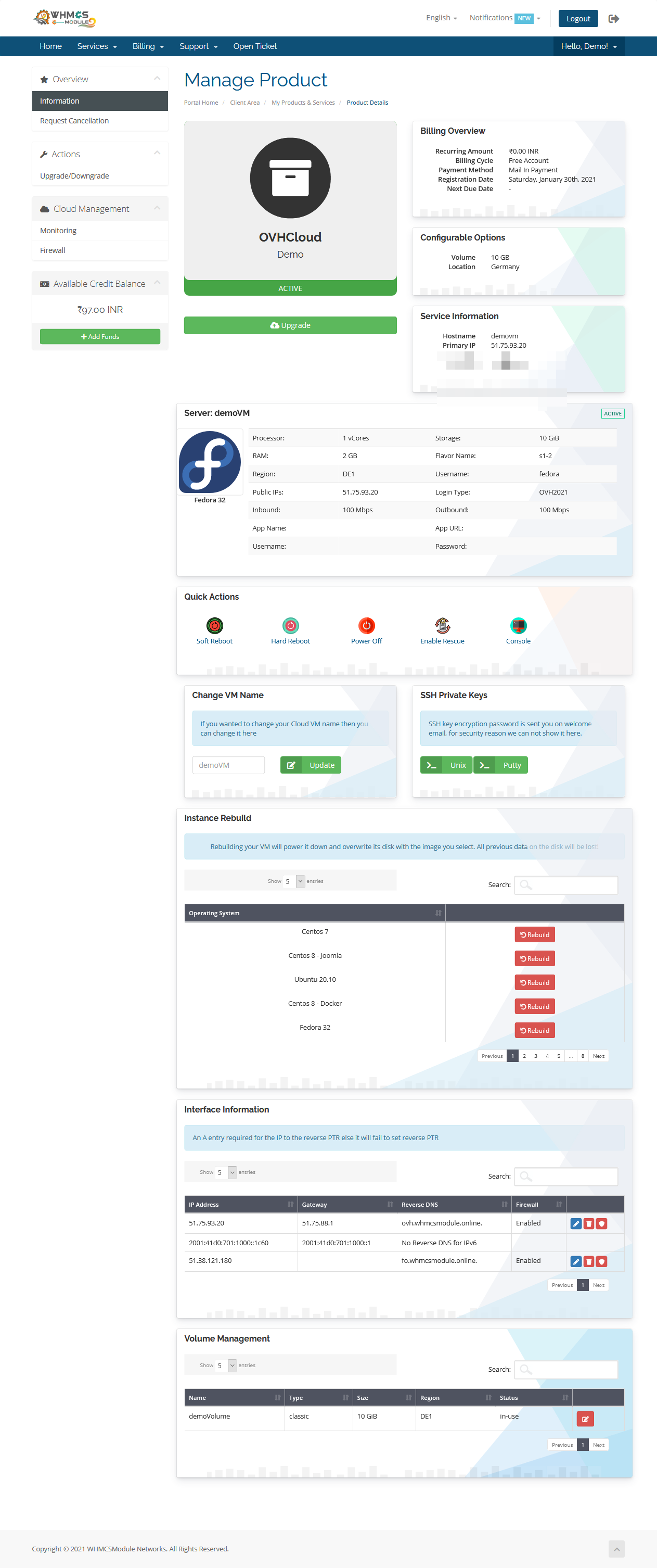 OVH Cloud Automation WHMCS Module