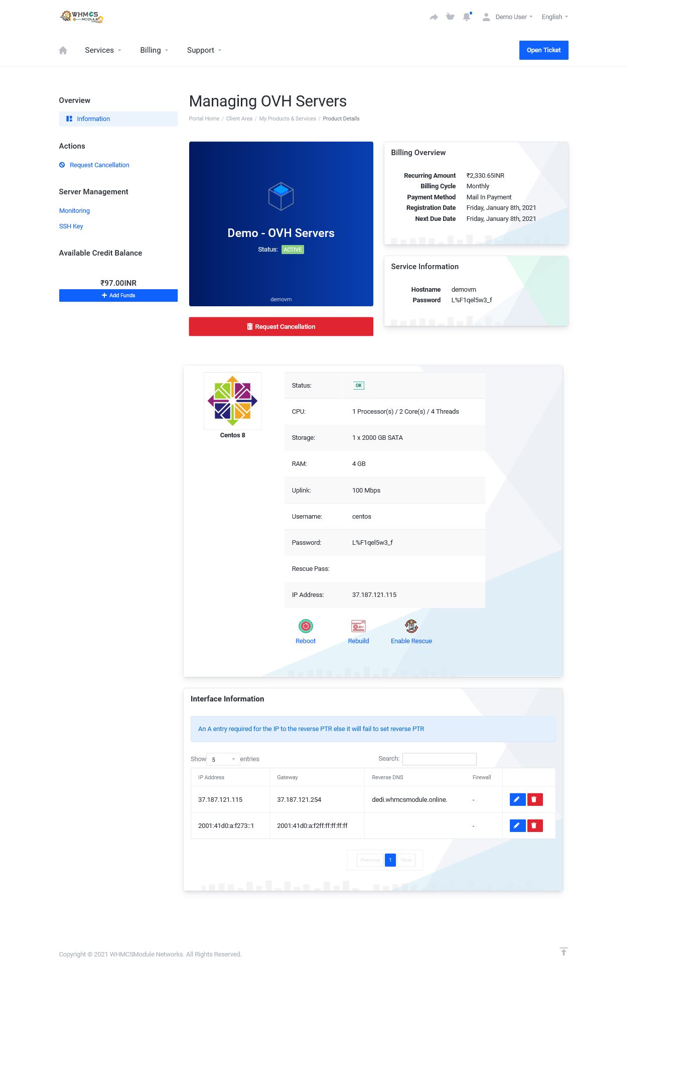 OVH Automation WHMCS Module Lagom Theme