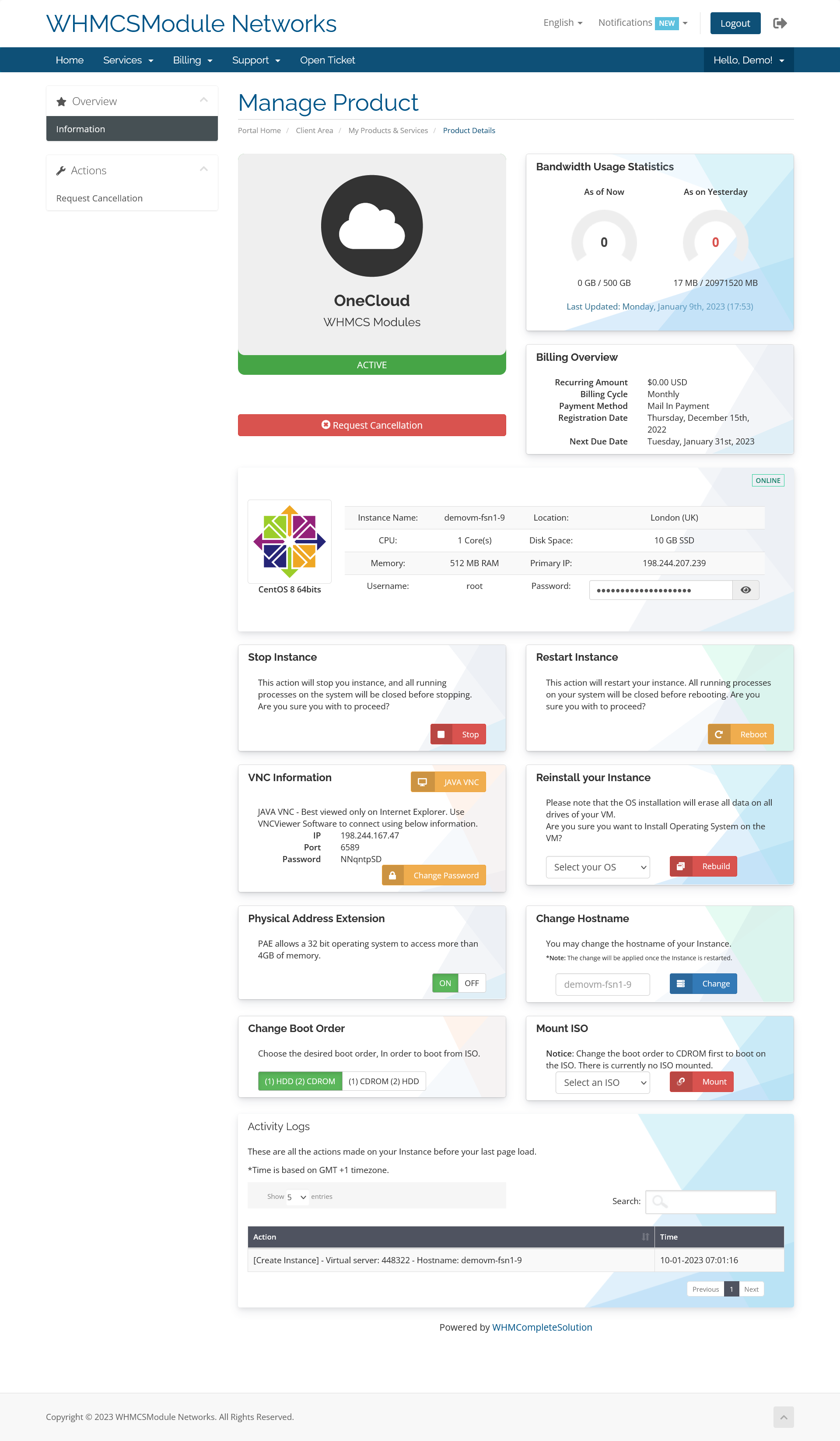 OneCloud (OneProvider VM) Automation WHMCS Module