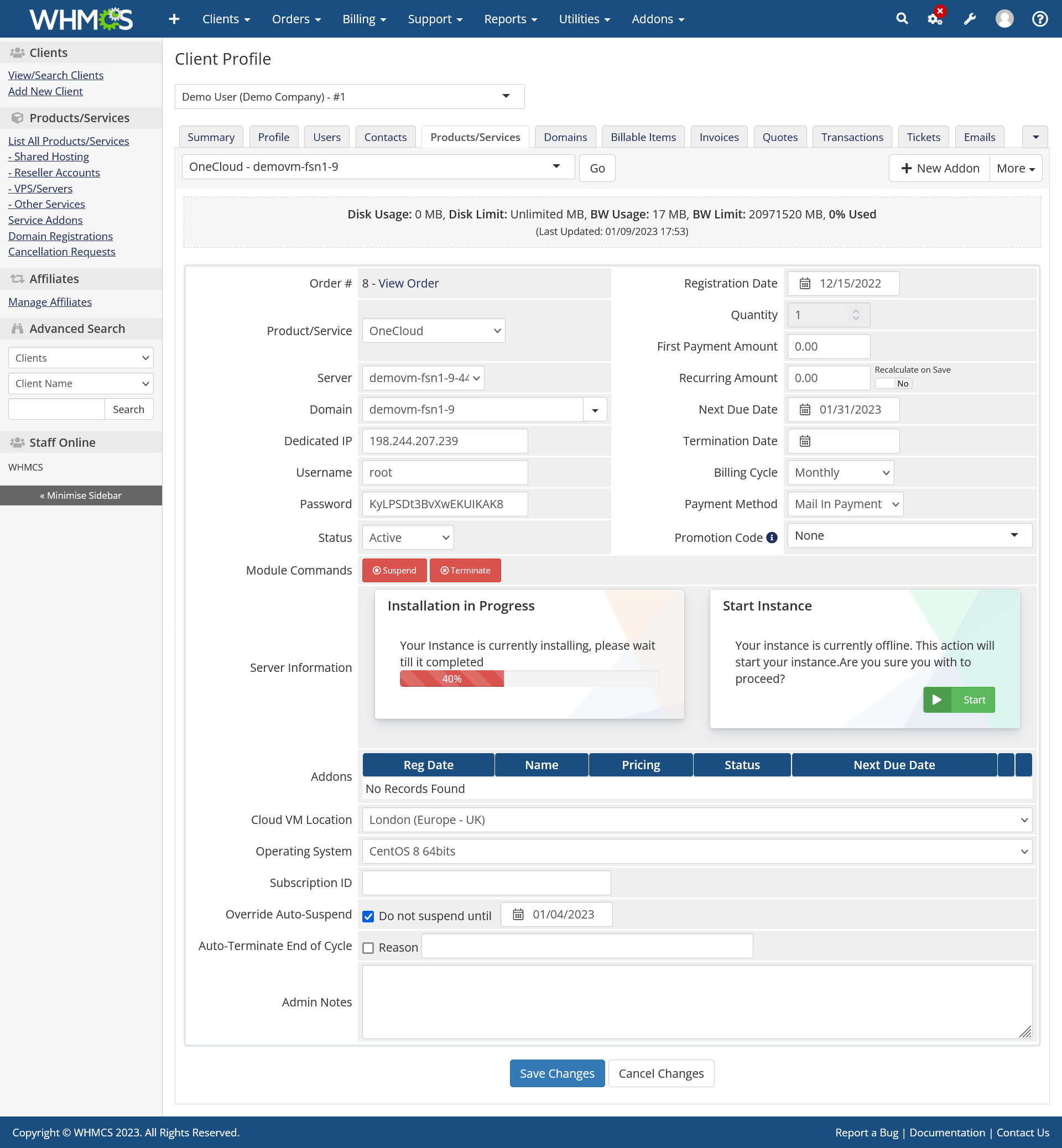 OneCloud (OneProvider VM) Automation WHMCS Module