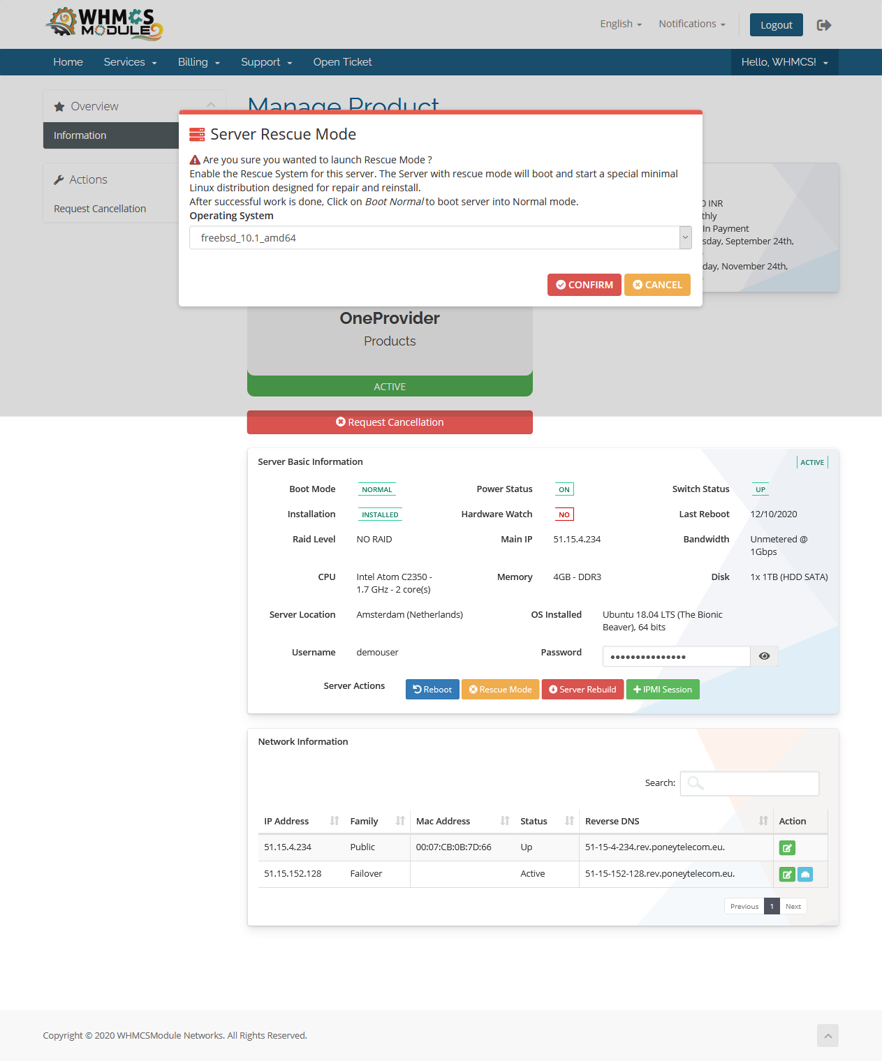 OneProvider Server Automation WHMCS Module