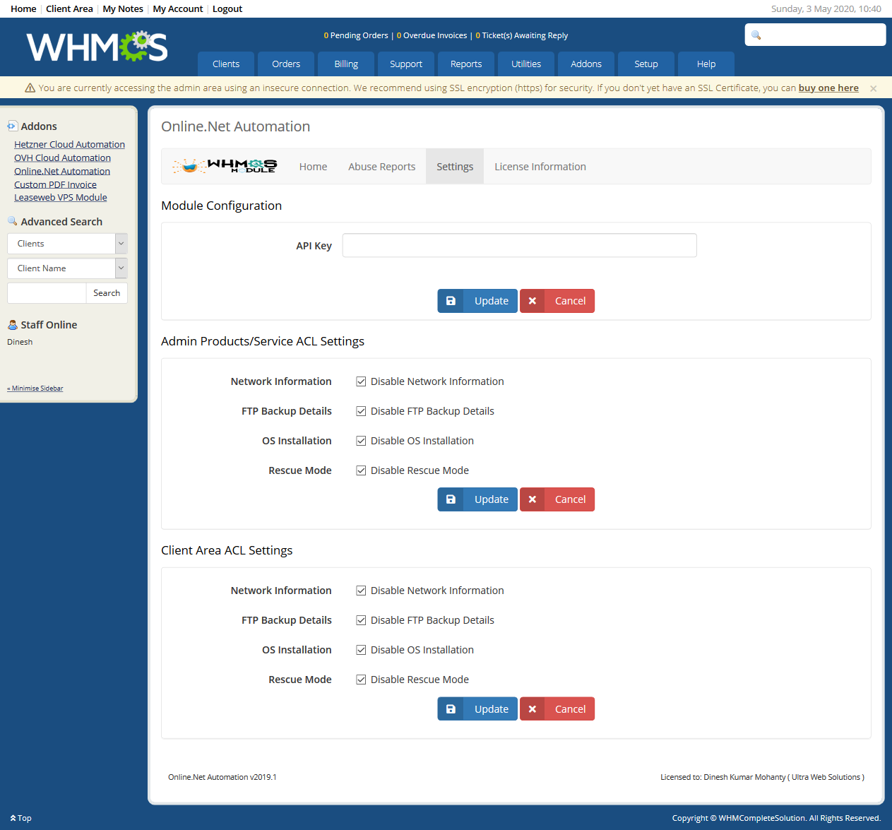 Scaleway (Online.net) Automation WHMCS Module