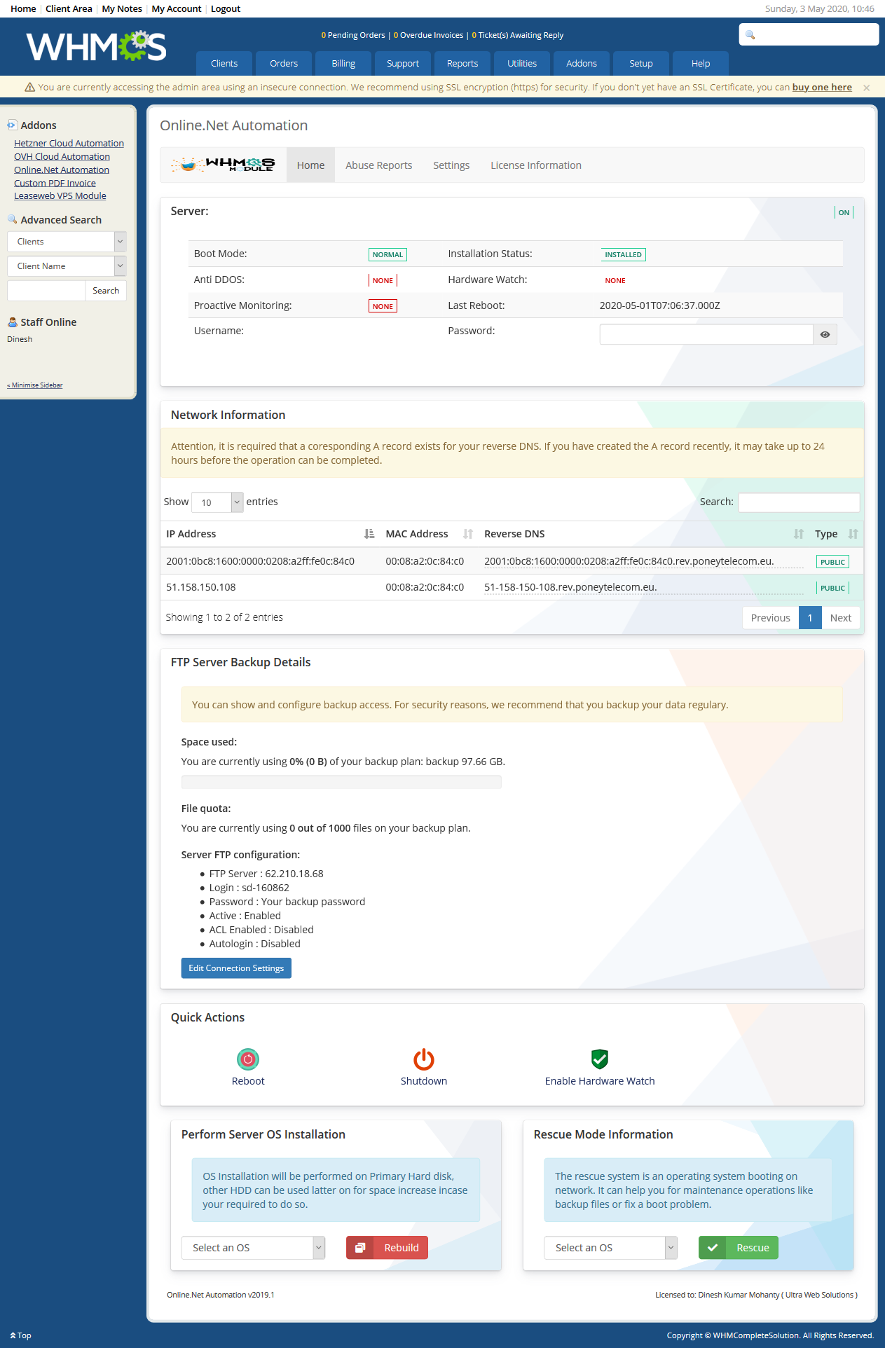 Scaleway (Online.net) Automation WHMCS Module