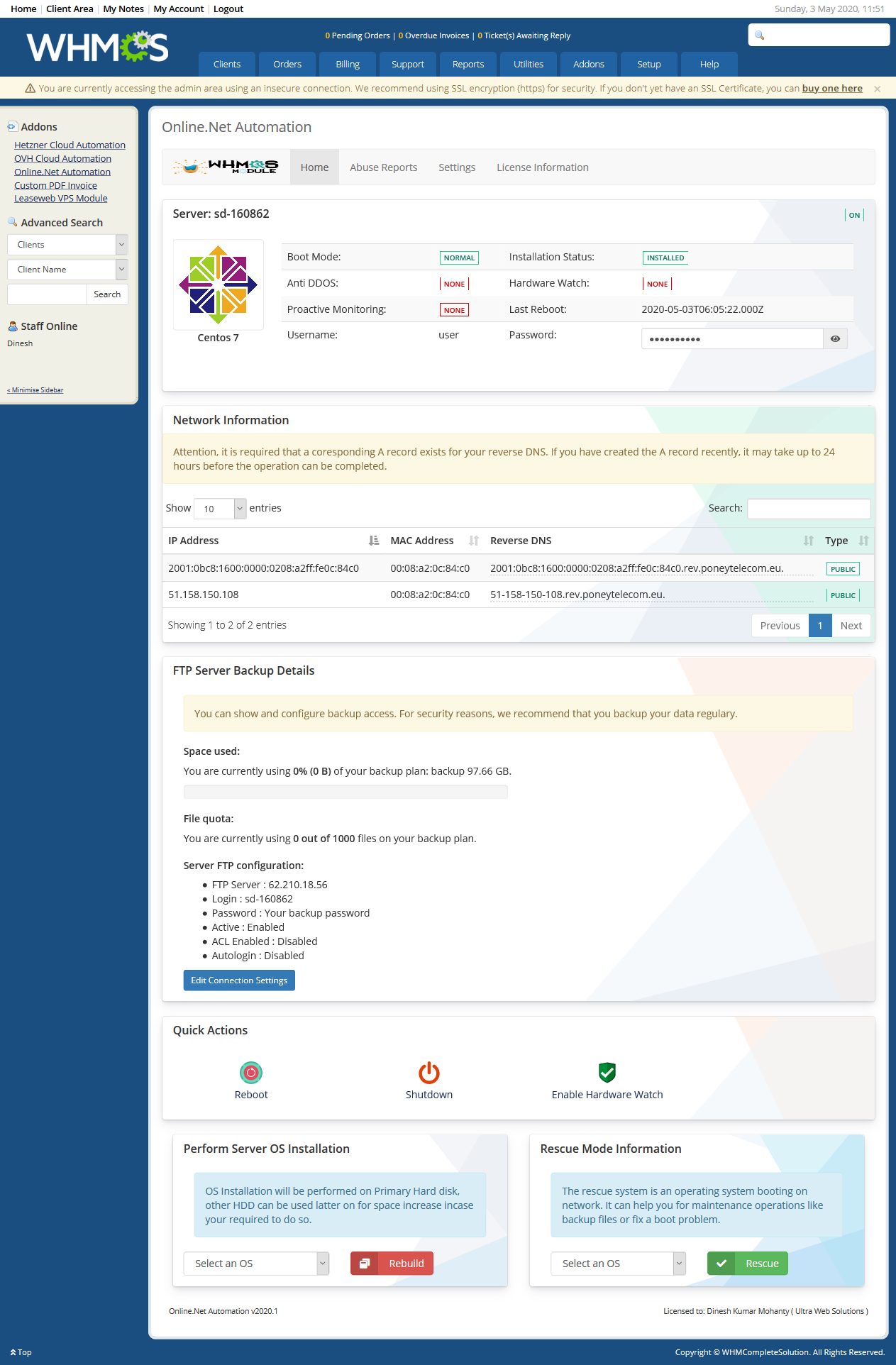 Scaleway (Online.net) Automation WHMCS Module