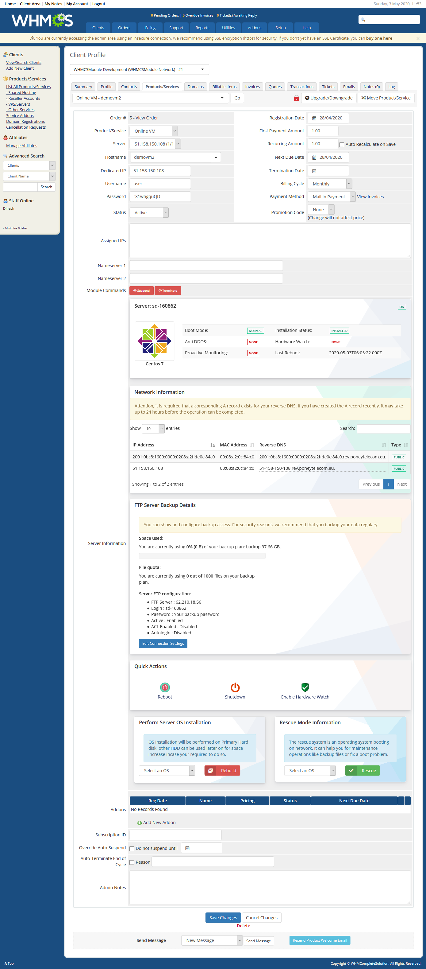 Scaleway (Online.net) Automation WHMCS Module