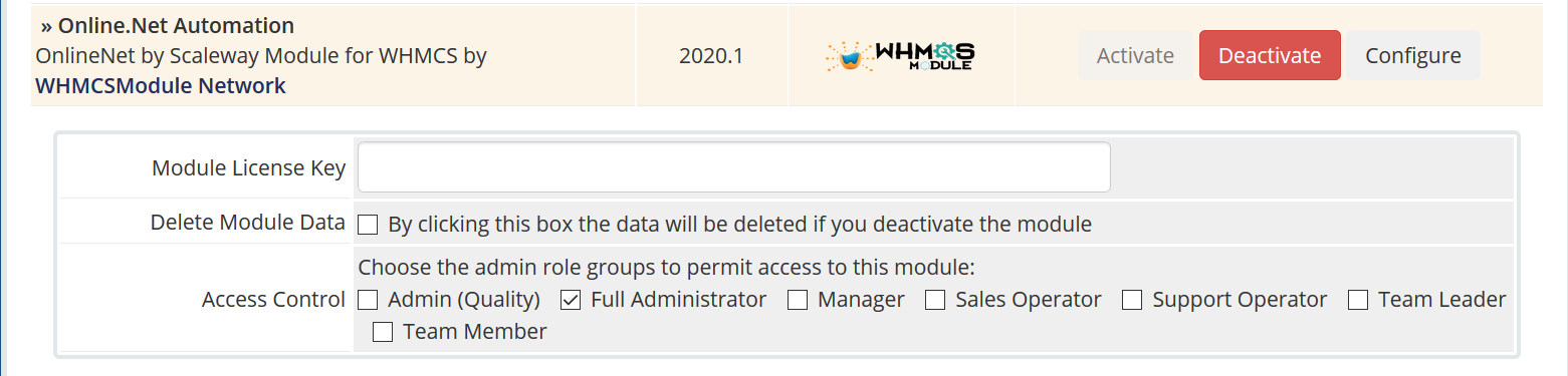 Scaleway (Online.net) Automation WHMCS Module