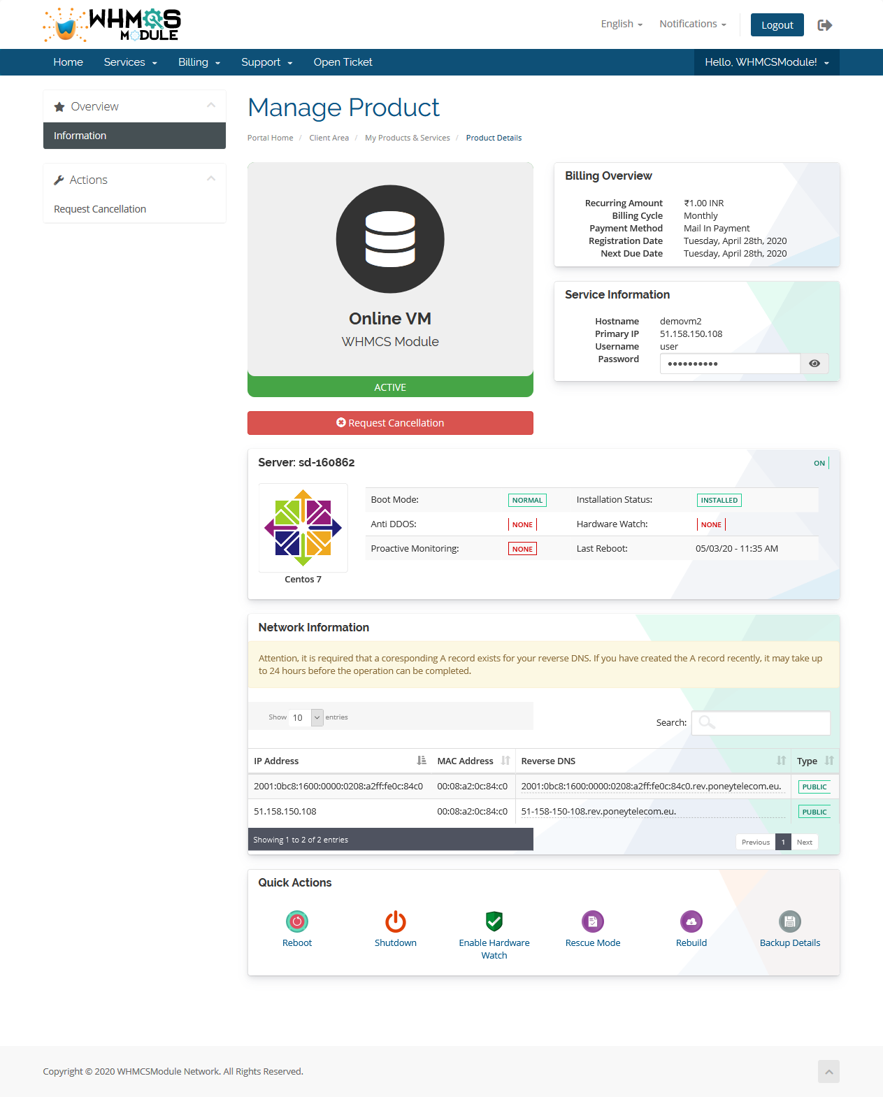 Scaleway (Online.net) Automation WHMCS Module