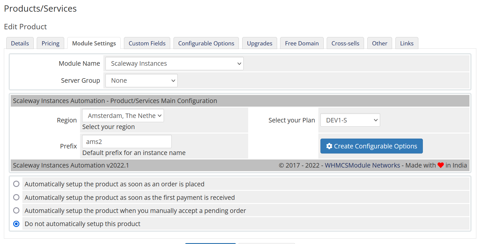 Scaleway Automation WHMCS Module