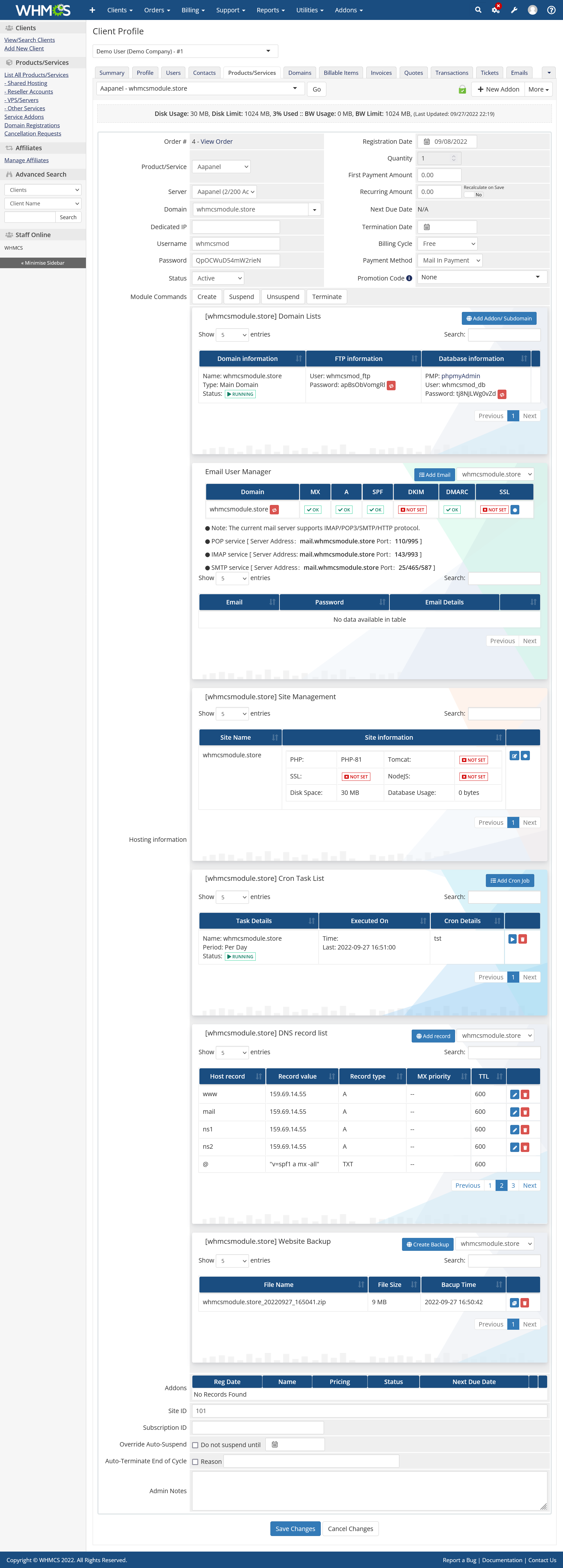 Aapanel WHMCS Module