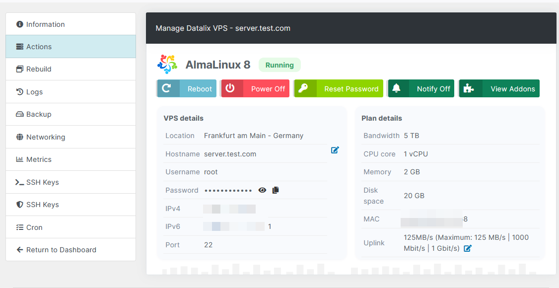 Datalix VPS Automation Blesta Module