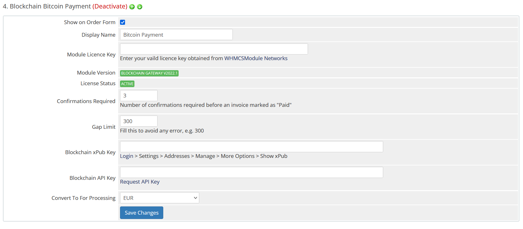 Blockchain Payment Gateway Module for WHMCS