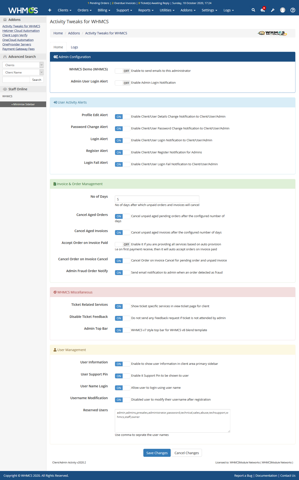 Username Module for WHMCS