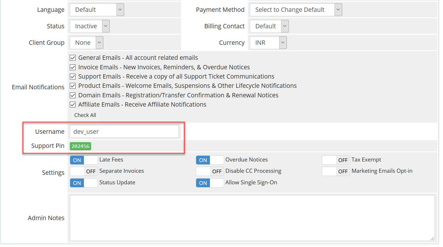 Tweaks Module for WHMCS