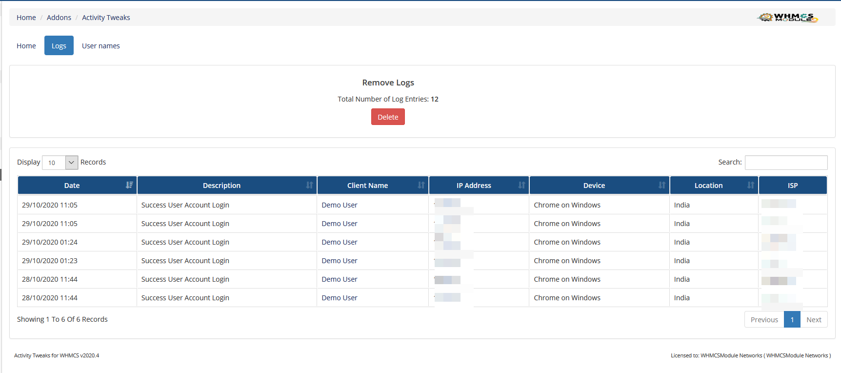 Tweaks Module for WHMCS