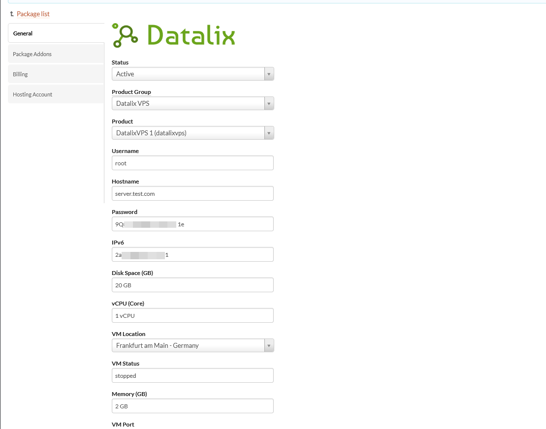 Datalix VPS Clientexec