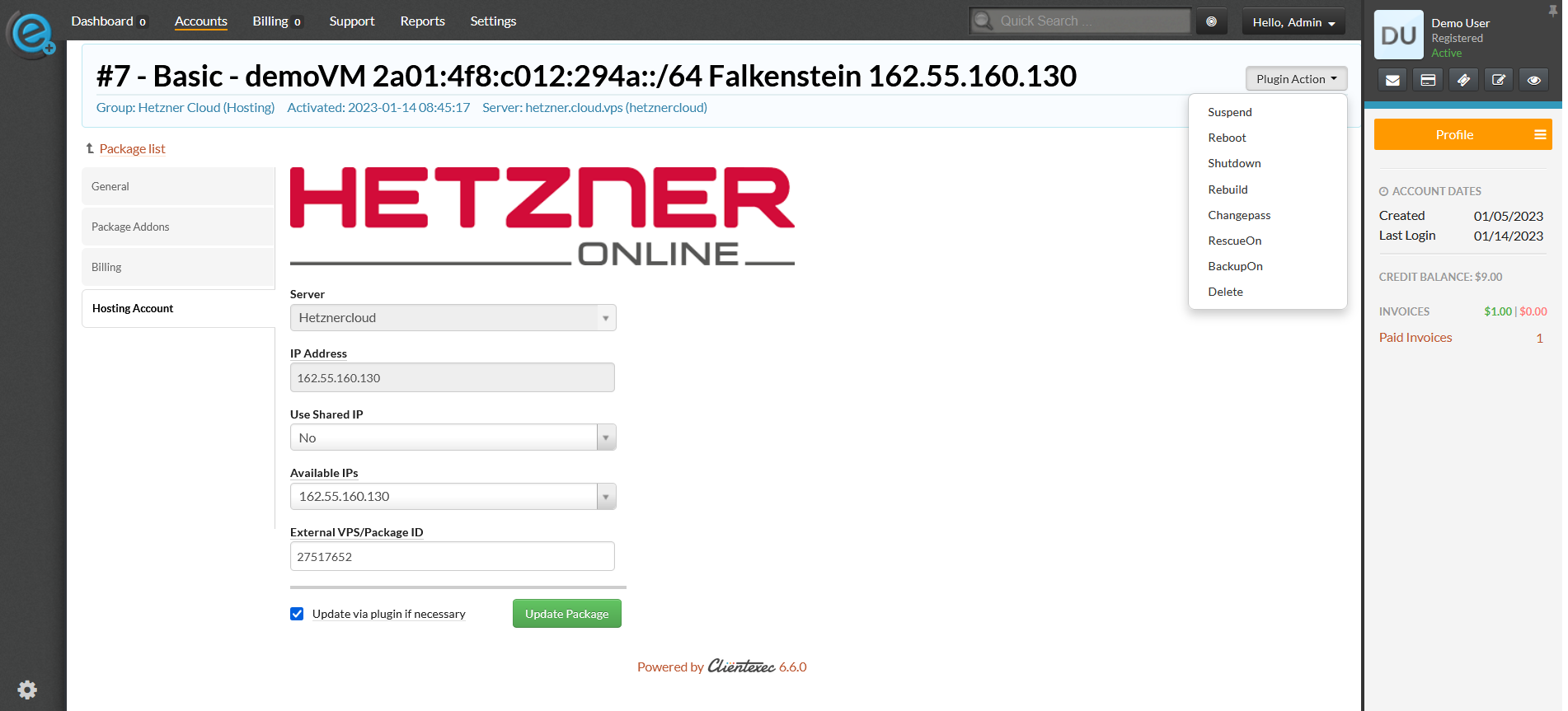 Hetzner VPS Clientexec Module