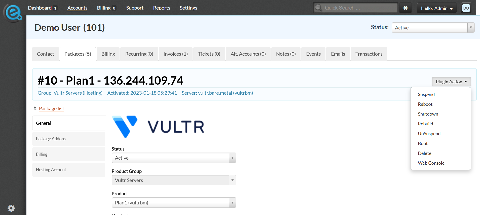 Vultr Servers Clientexec Module