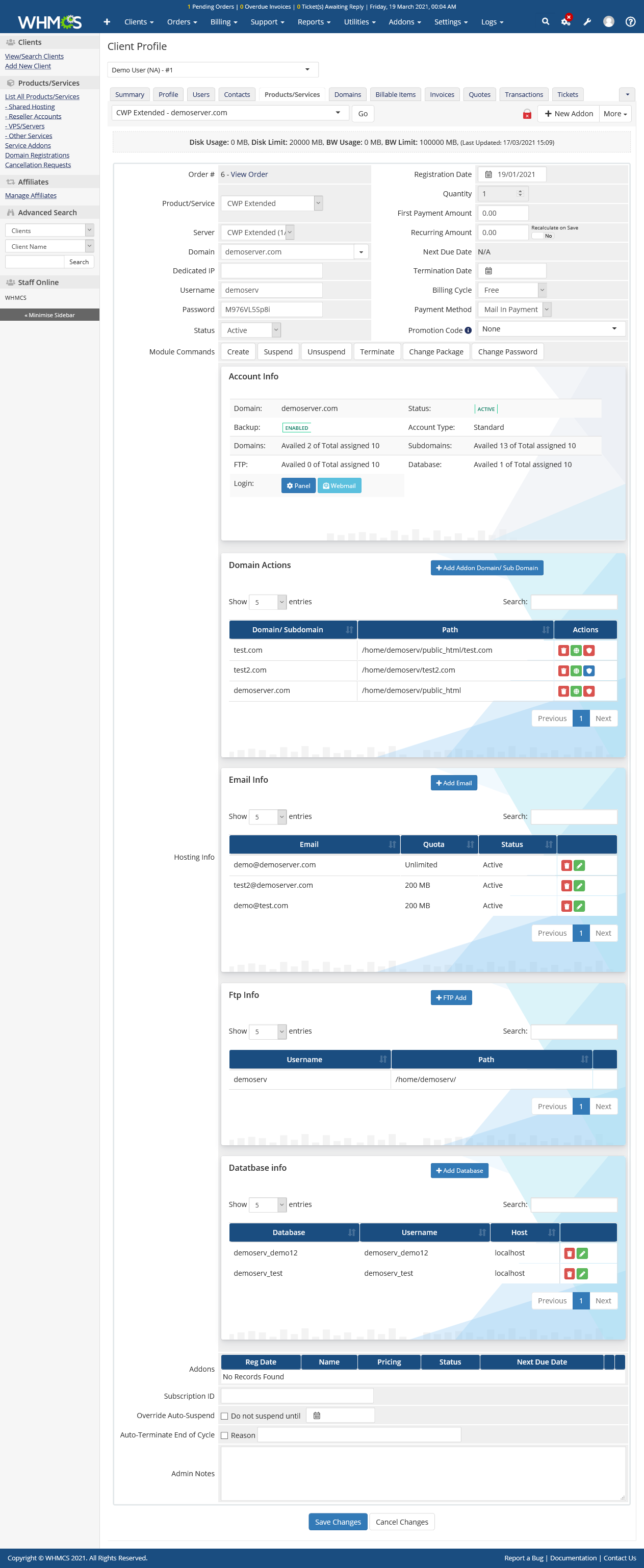 CentOS Web Panel Automation WHMCS Module