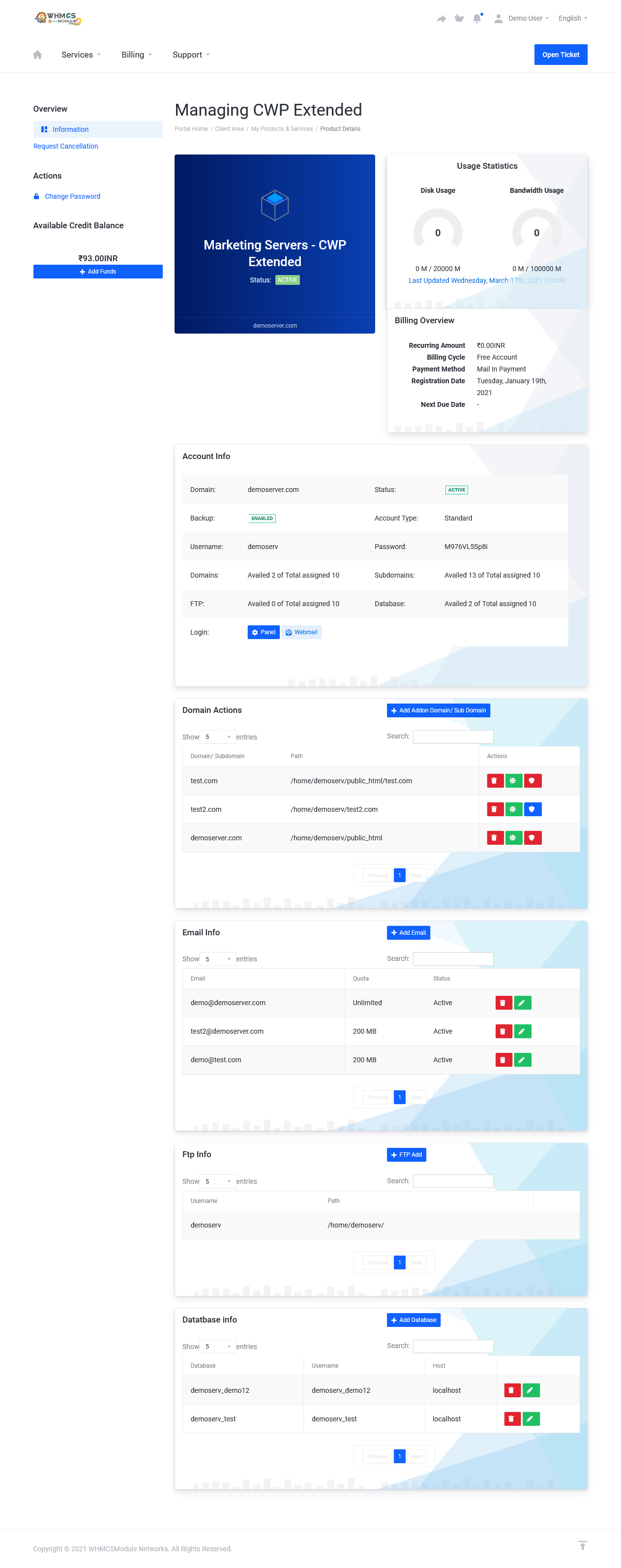 CentOS Web Panel WHMCS Module