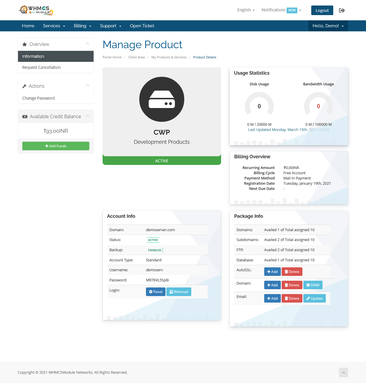 CentOS Web Panel Automation WHMCS Module