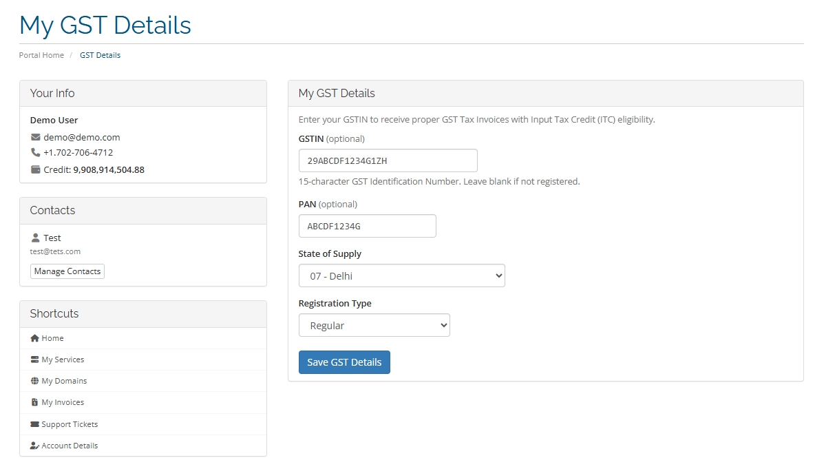 GST Invoice WHMCS