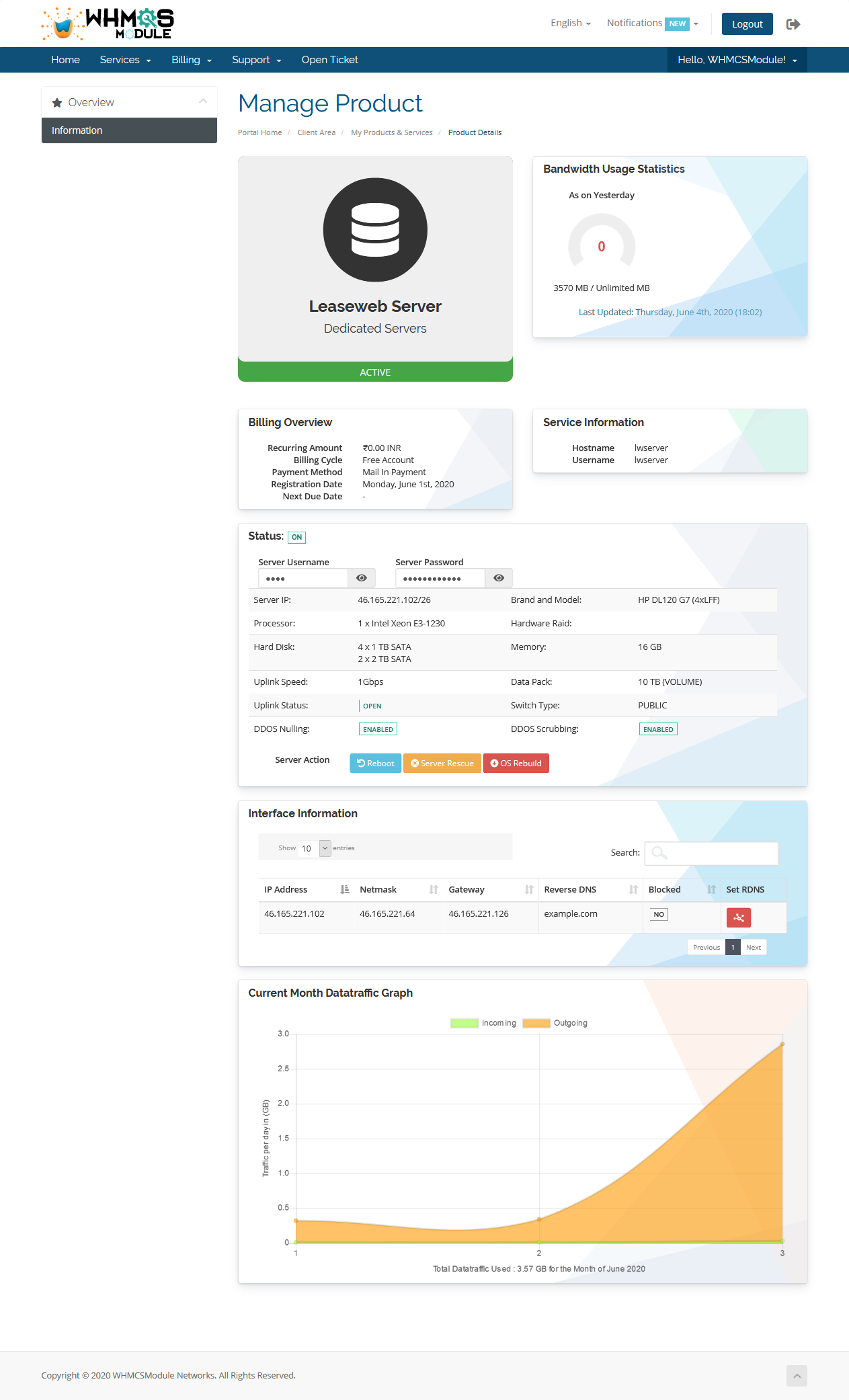 Leaseweb Server WHMCS Module