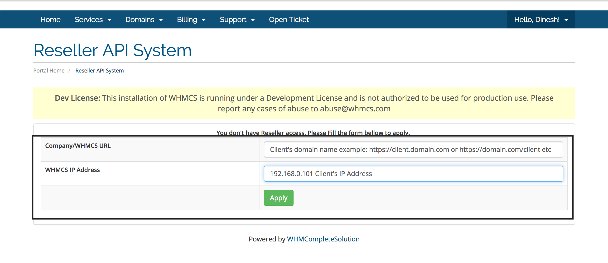 Reseller API System Module for WHMCS