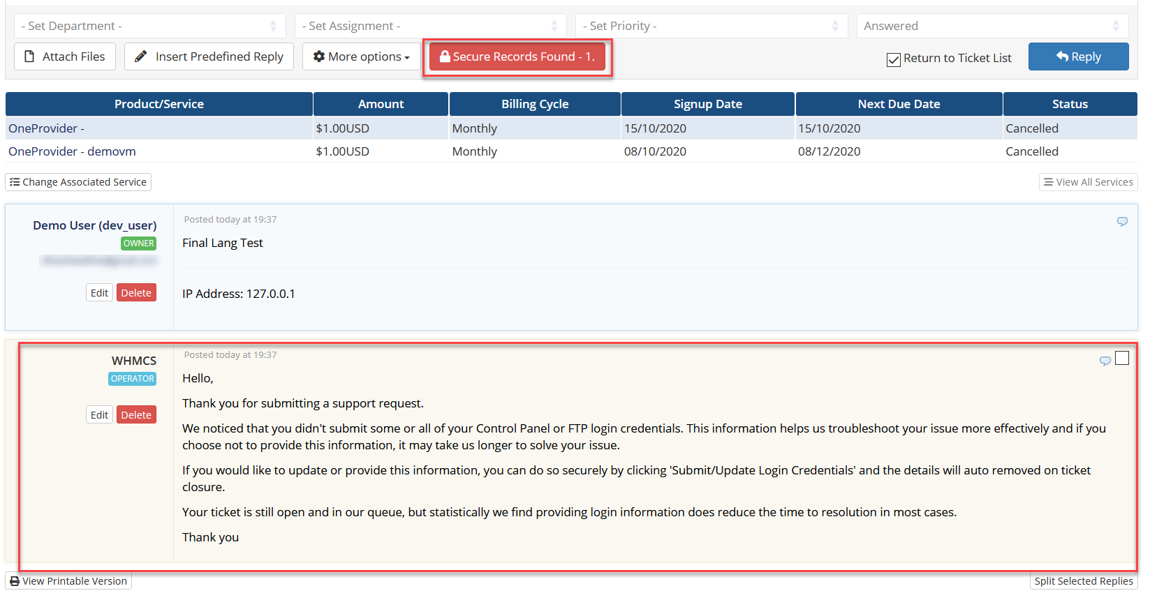 Secure Sensitive Ticket Data for WHMCS