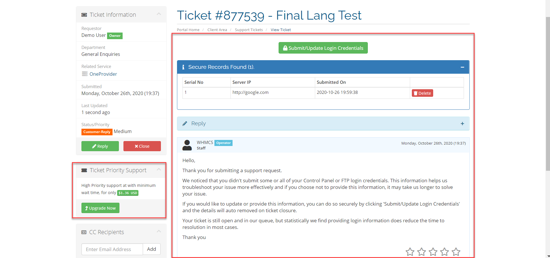 Secure Ticket Data for WHMCS