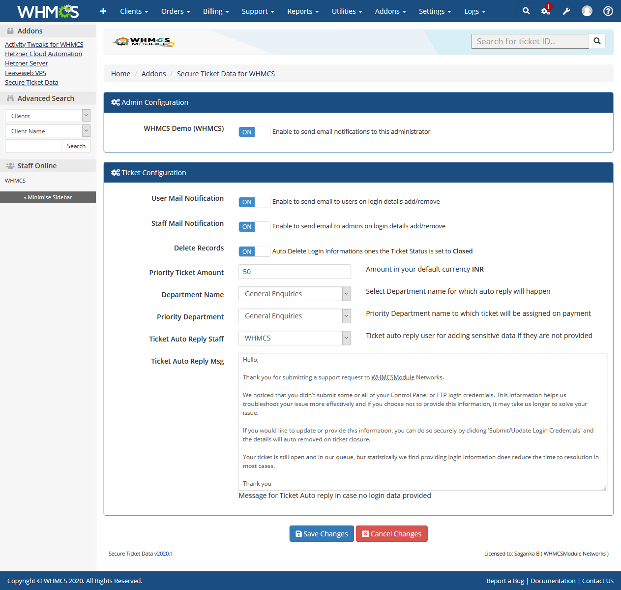 Logins Manager Data for WHMCS