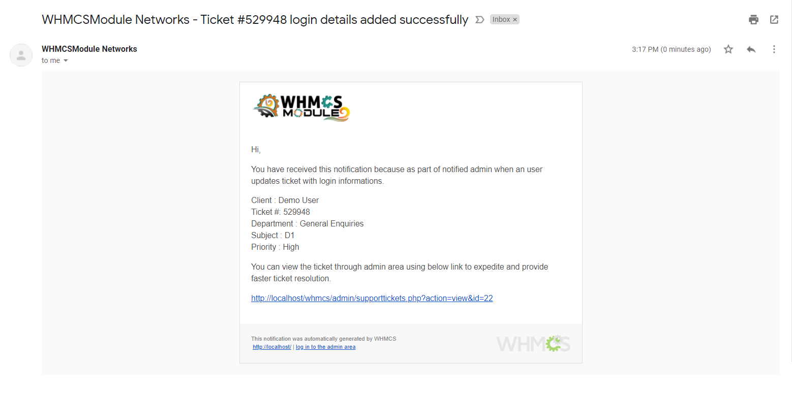 Login Credentials for WHMCS