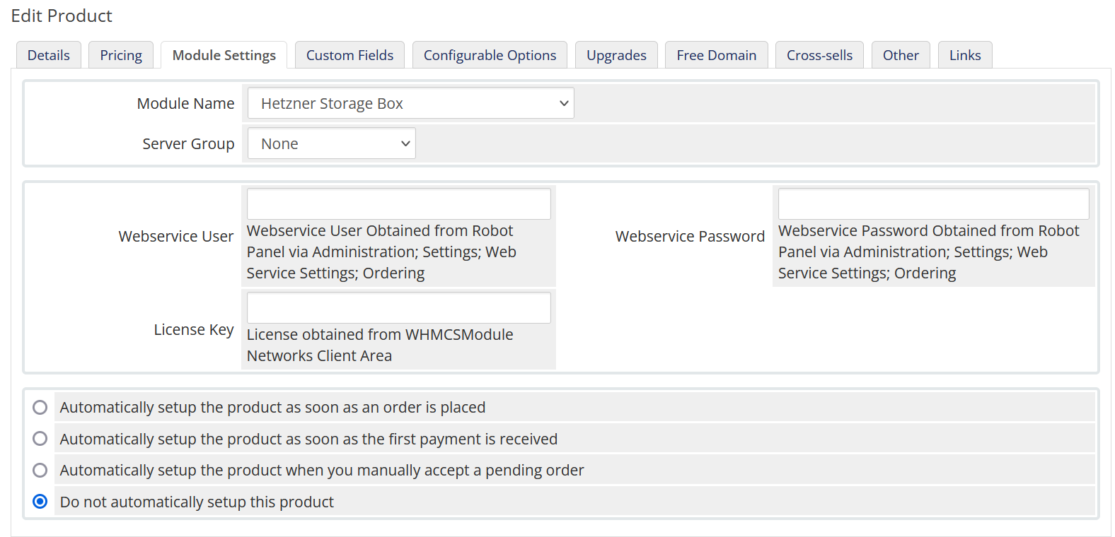 Hetzner Storage Box WHMCS Module