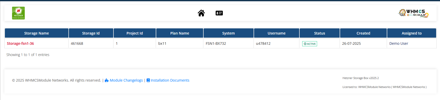 Hetzner Cloud Storage Box WHMCS Module