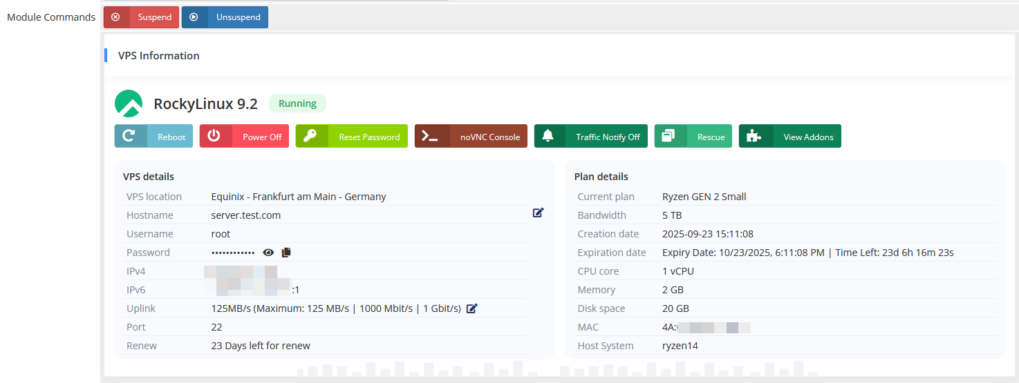 Datalix VPS Automation WHMCS Module