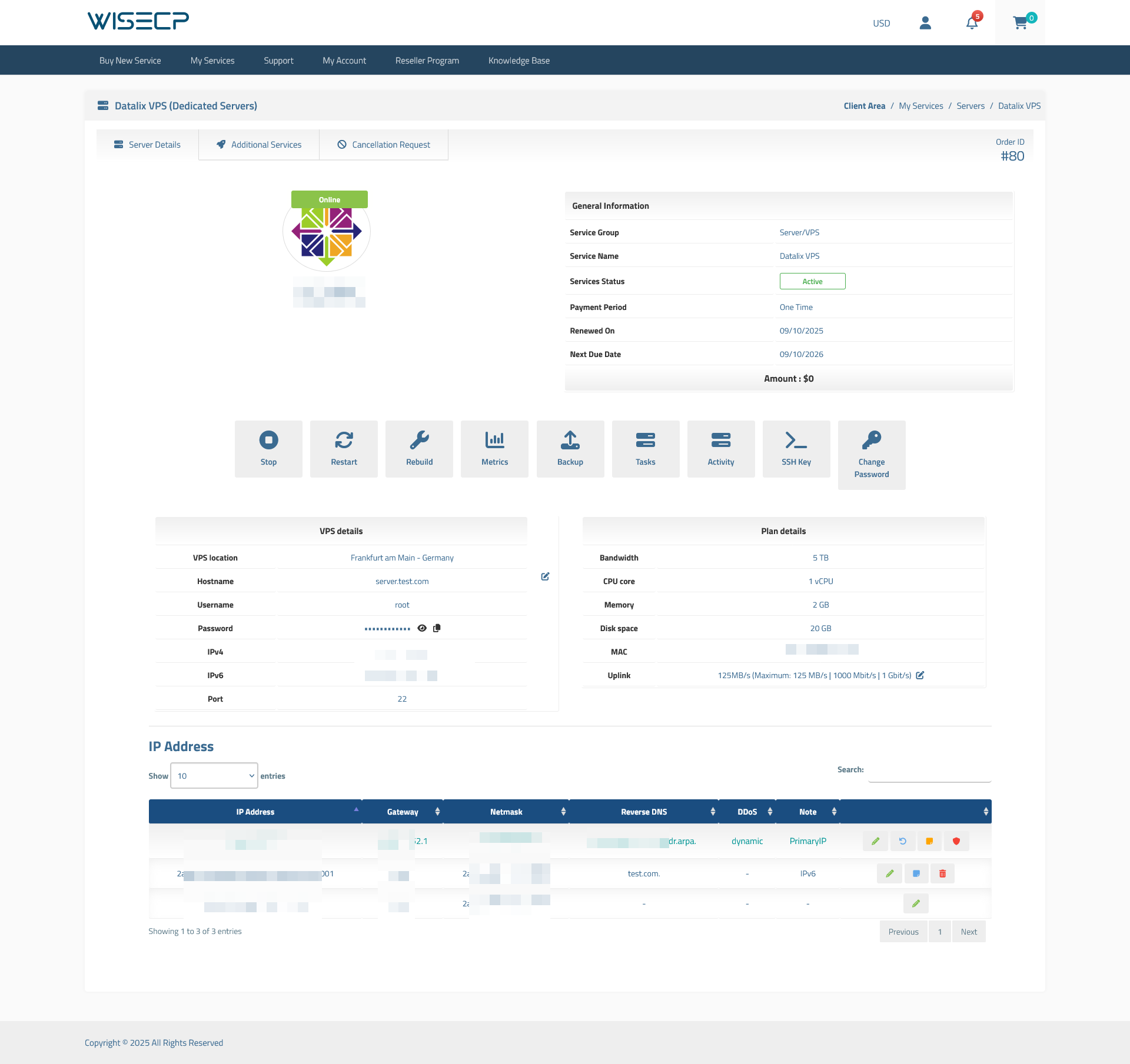 Datalix VPS Automation WISECP Module