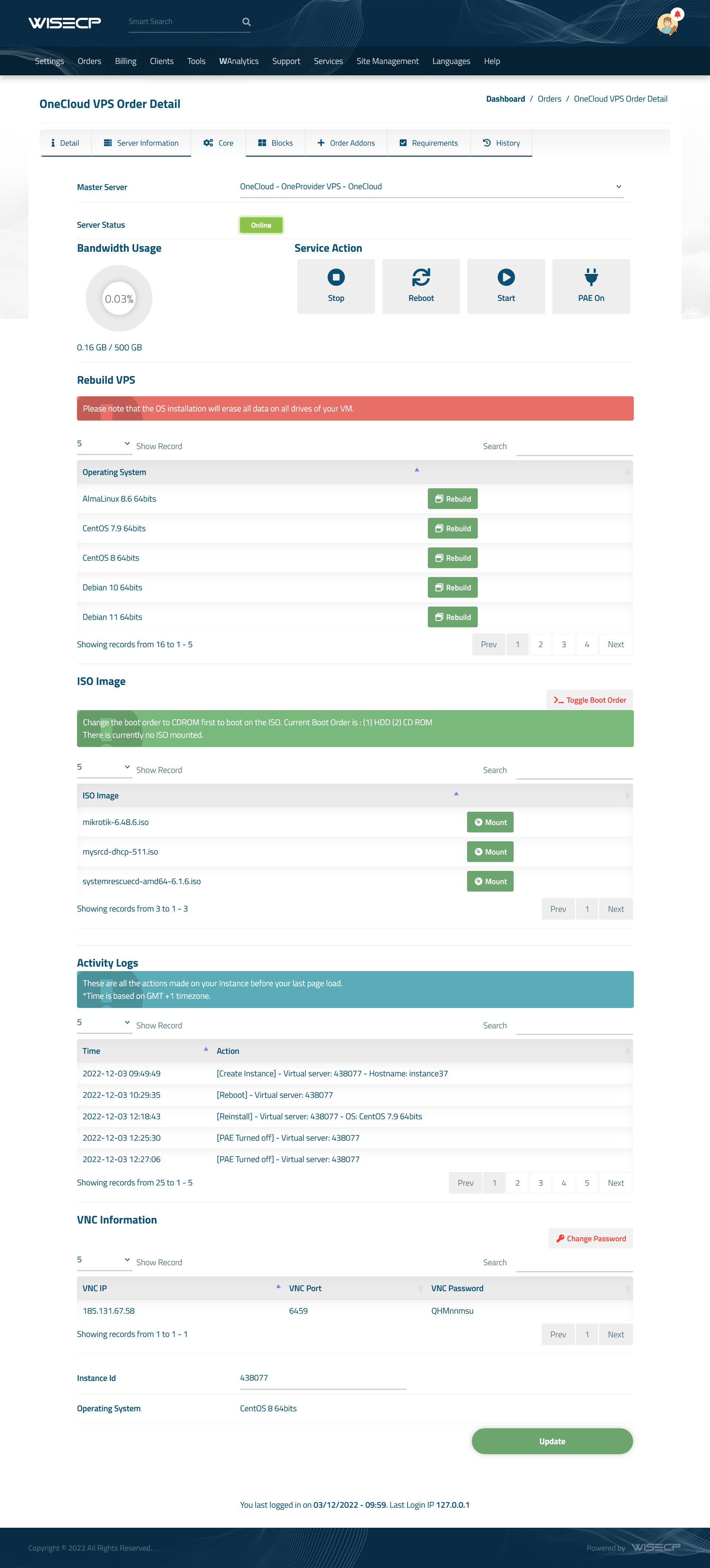 Oneprovider VPS Automation WISECP Module