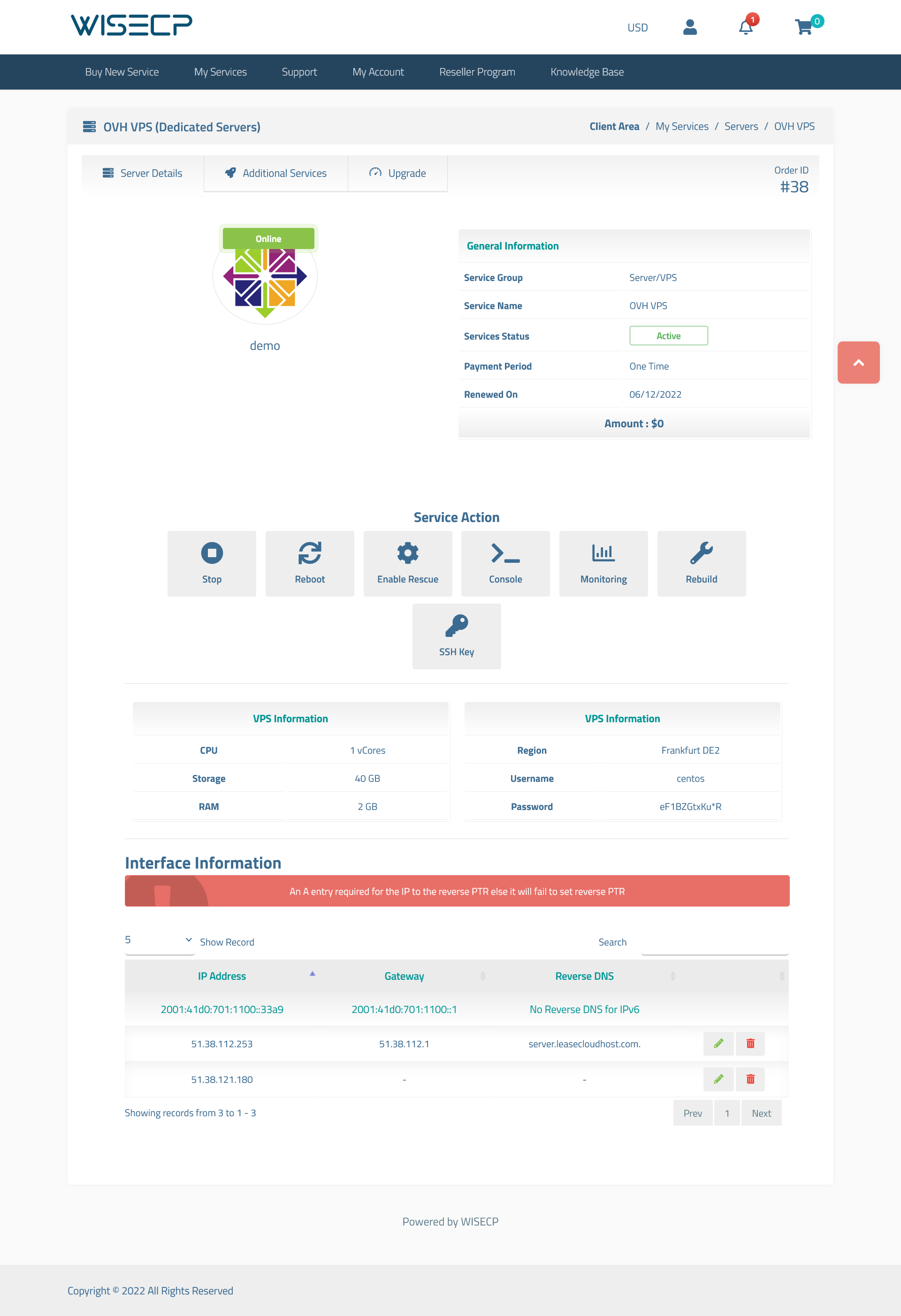 OVH VPS Automation WISECP Module