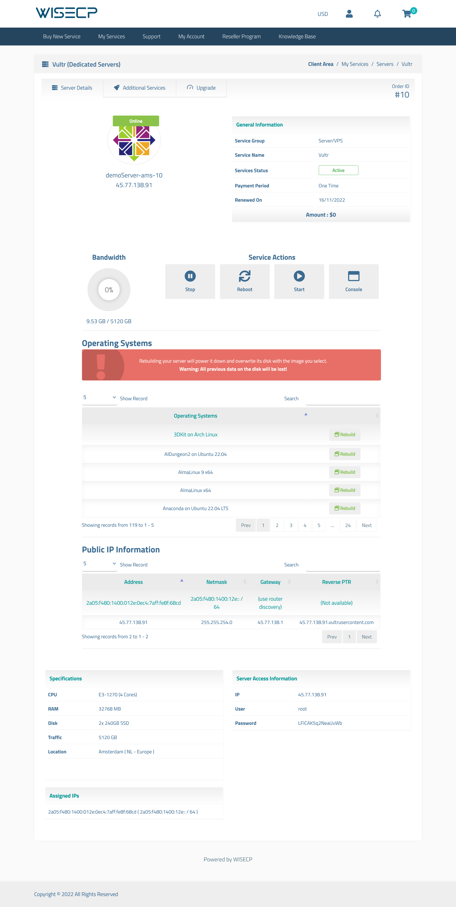 Vultr Bare Metal Automation WISECP Module