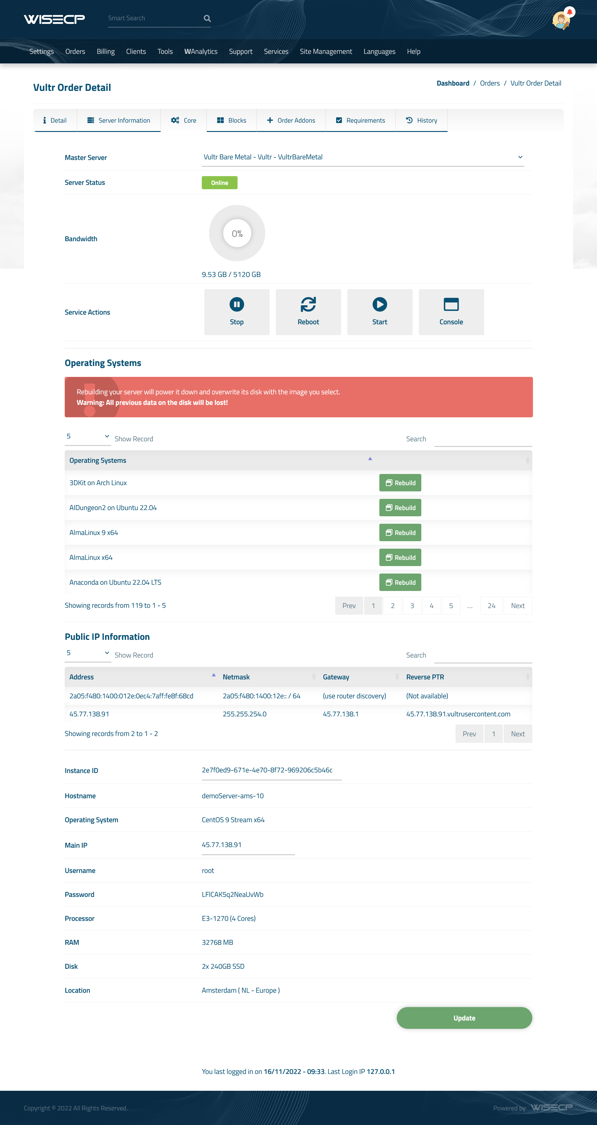 Vultr Bare Metals Automation WISECP Module